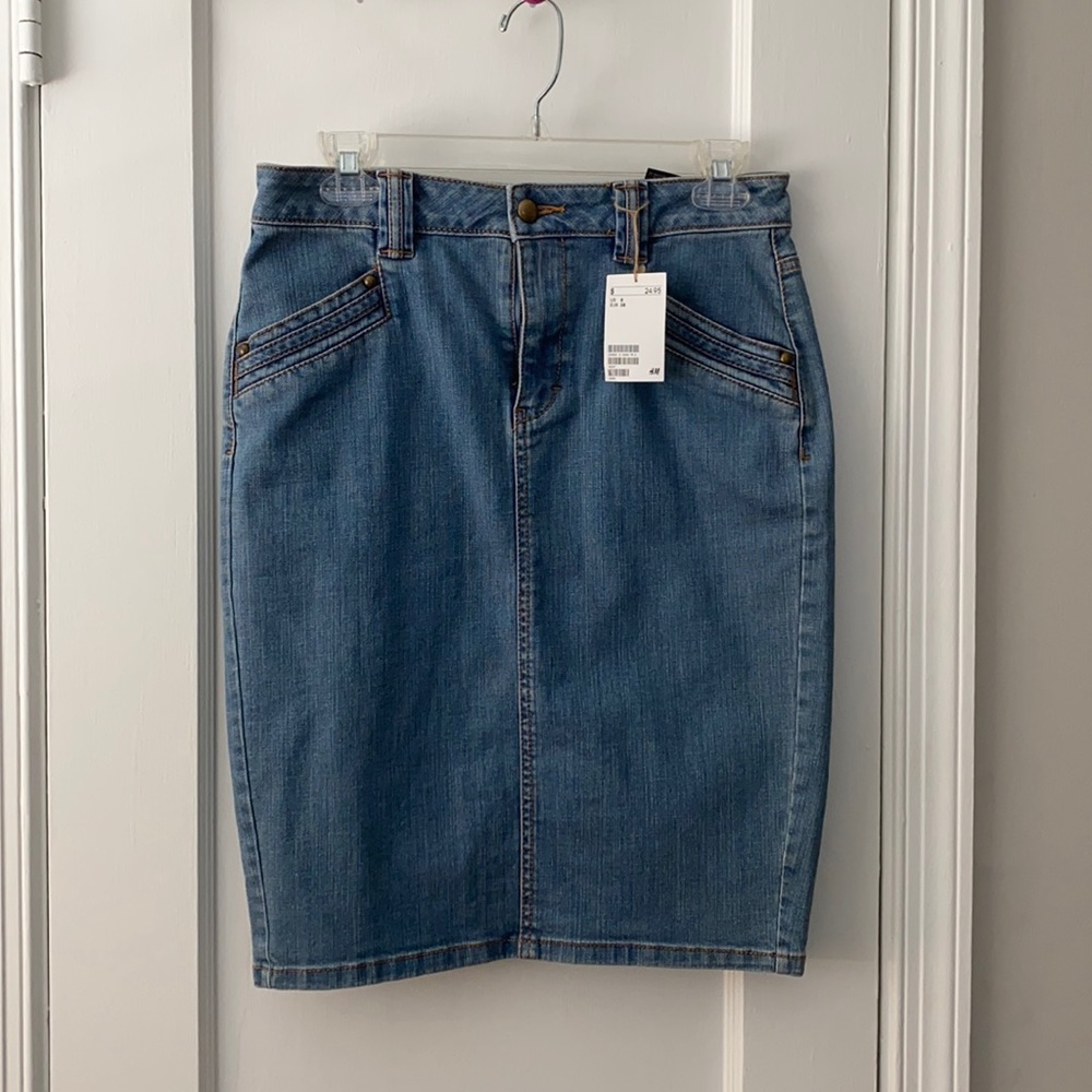 High waisted denim skirt